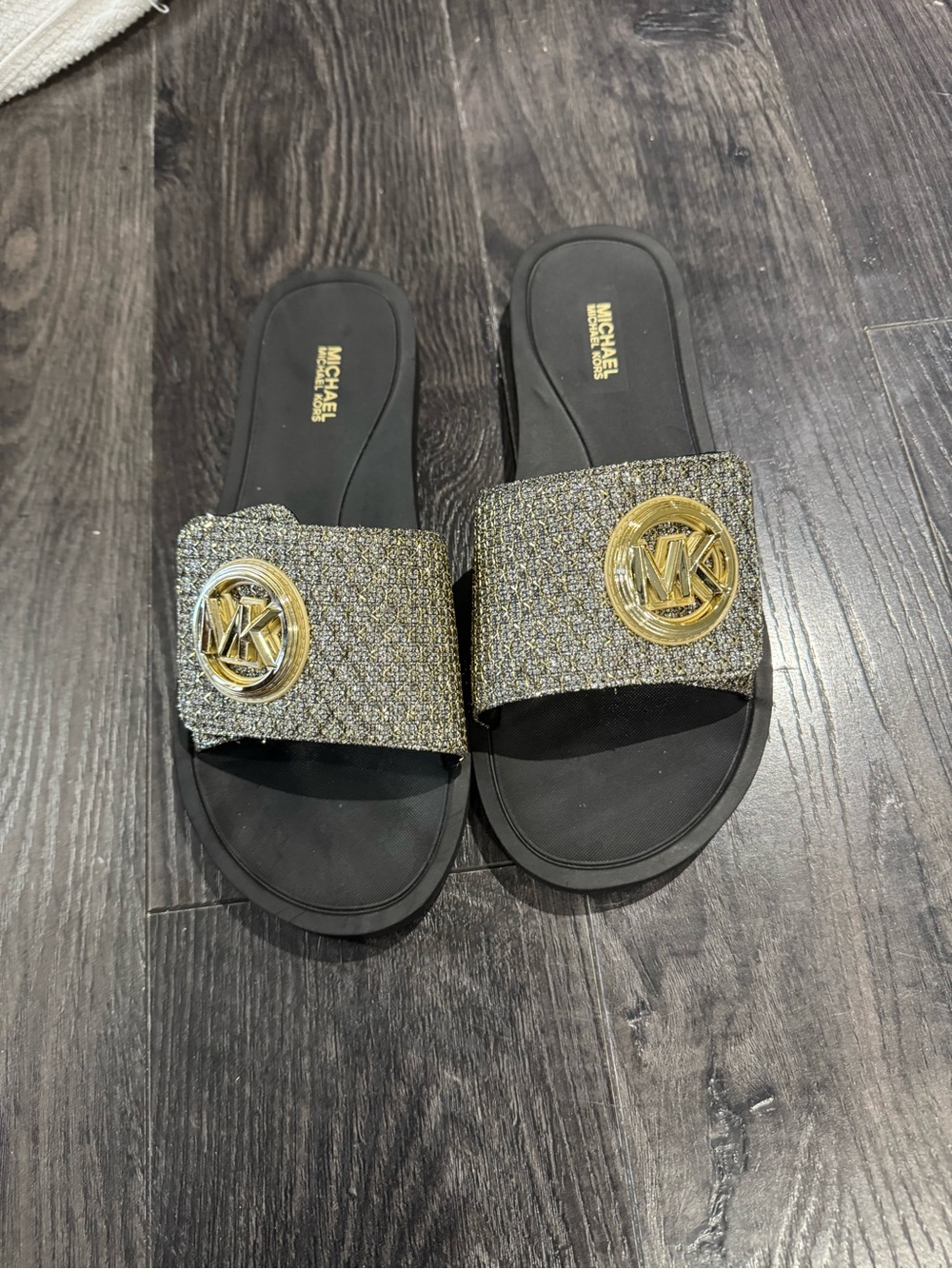 Michael Kors Black and Gold Slide Sandals